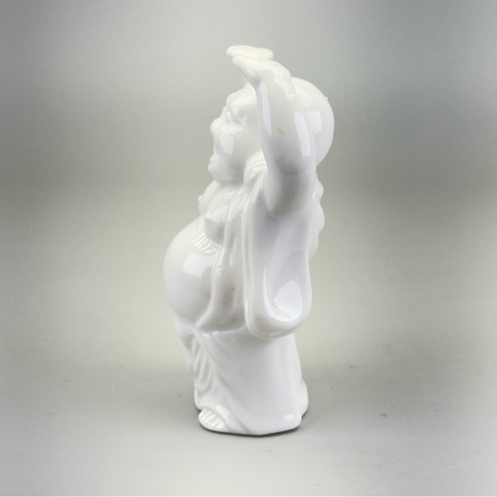 Vintage White Ceramic Laughing Buddha Statue - Picture 3 of 8